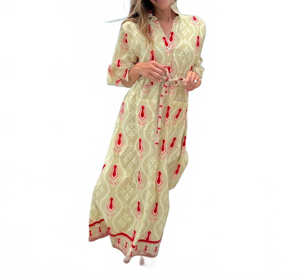 NEW ISLAPAYAL cape midi dress in ikat sand